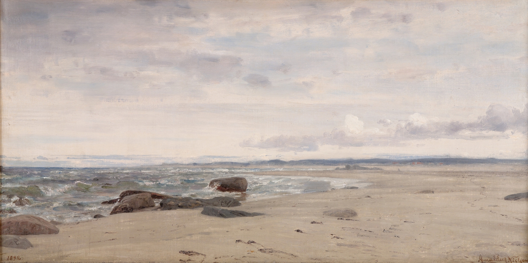 Jærsand by Amaldus Nielsen, oil on canvas depicting dunes and ocean waves