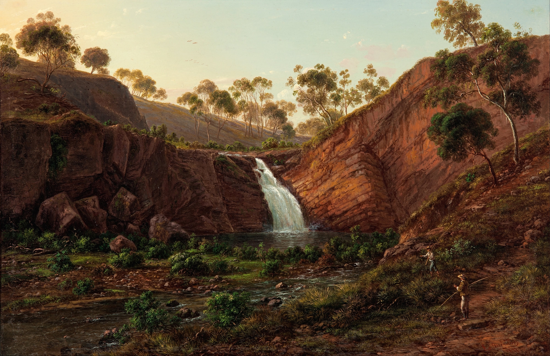 Waterfall on the Clyde River, Tasmania, by Eugène von Guérard, public domain