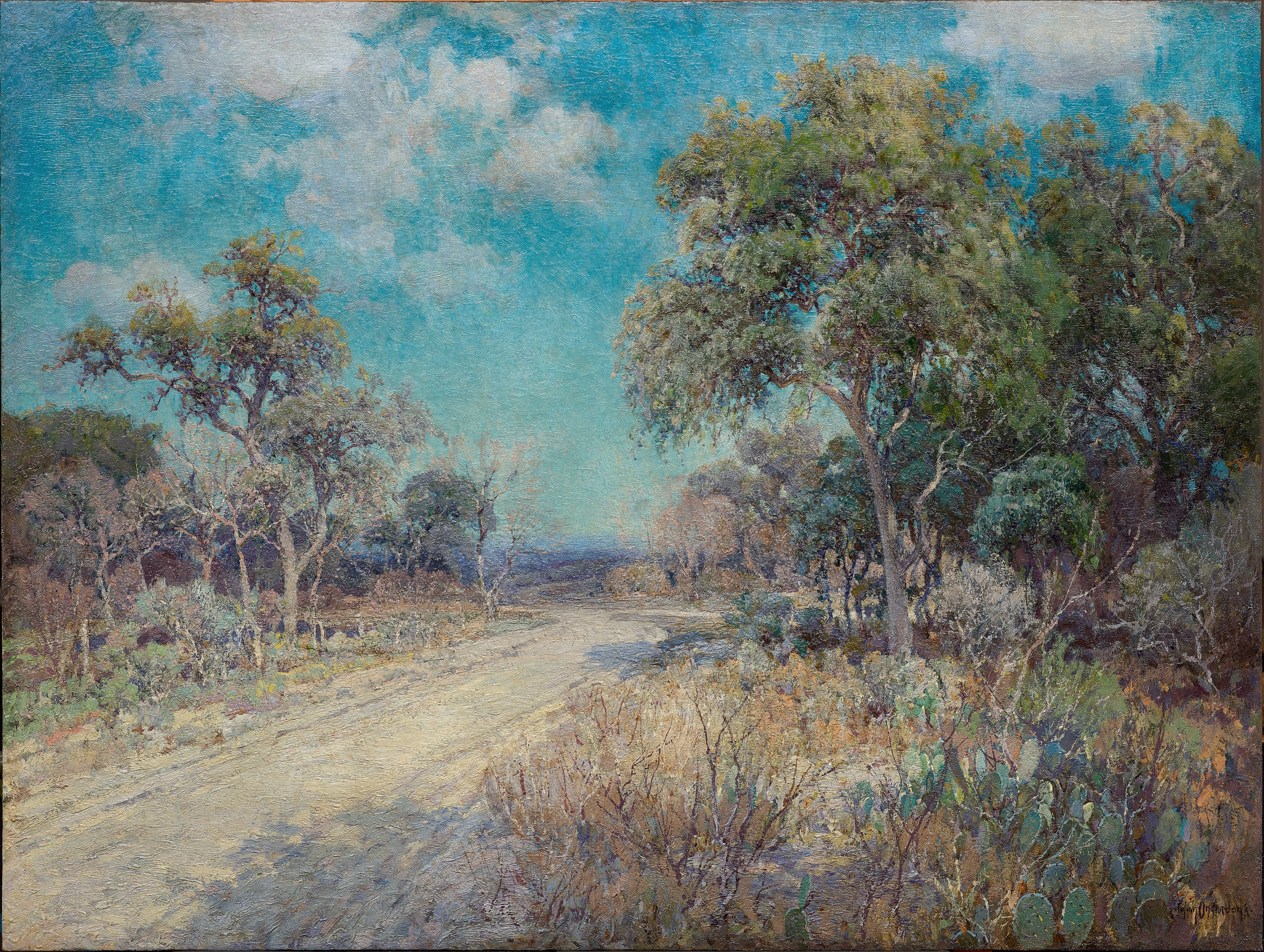 Road to the Hills, oil on canvas by Julian Onderdonk, featuring a winding road and hills.
