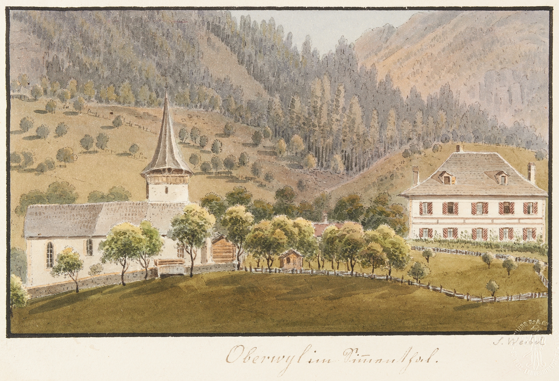 Oberwyl im Simmental, by Jakob Samuel Weibel, public domain