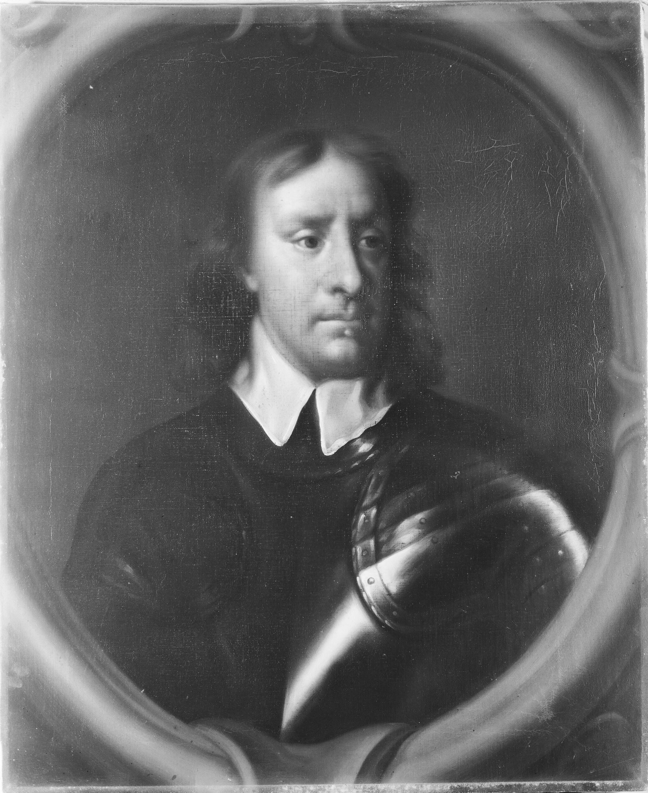 Portrait of Oliver Cromwell by Antonio Sasso, oil on canvas, depicting a somber expression.
