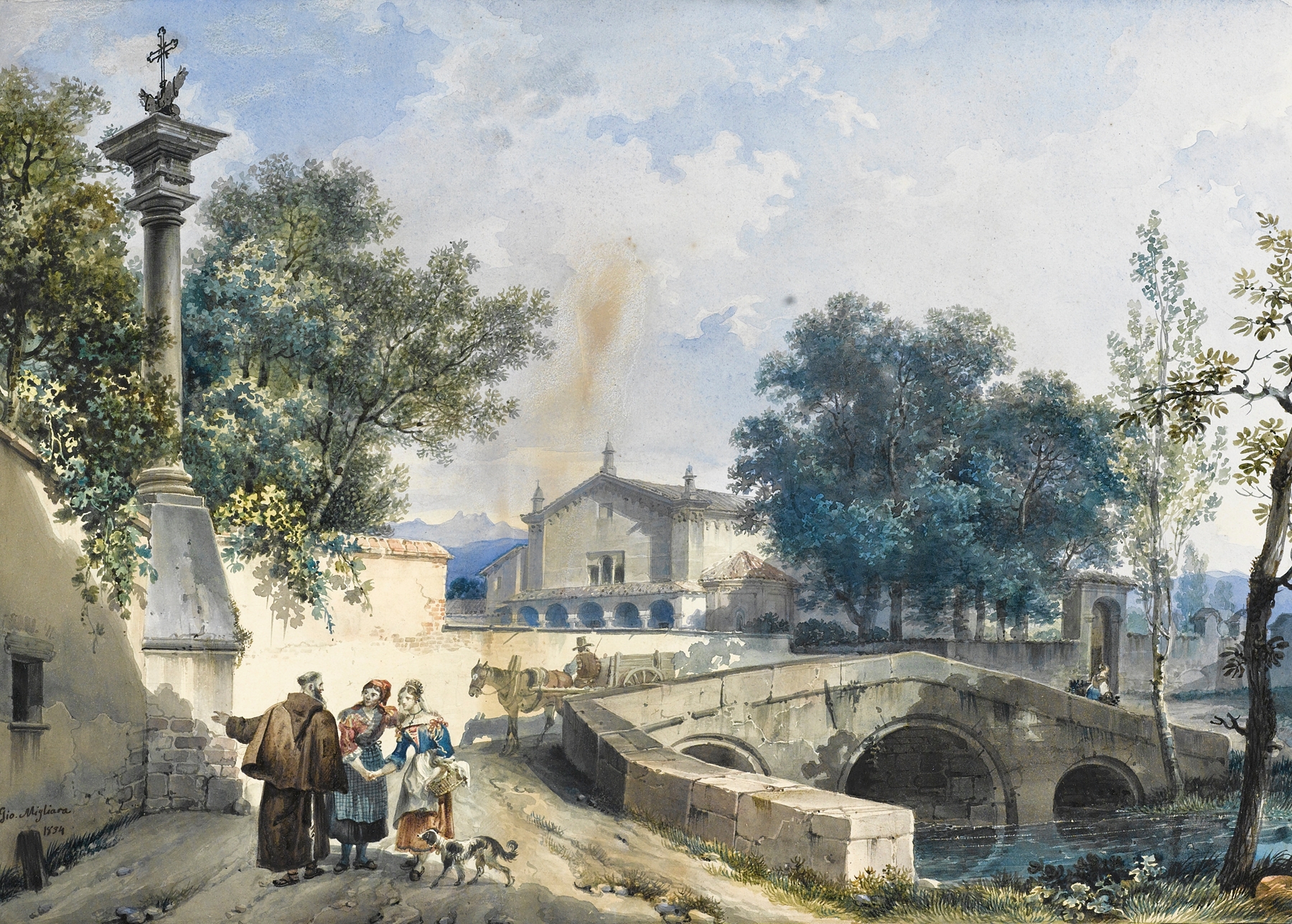 Chiesa Della Madonna Delle Grazie, Monza by Giovanni Migliara, oil on canvas depicting a church facade at dawn