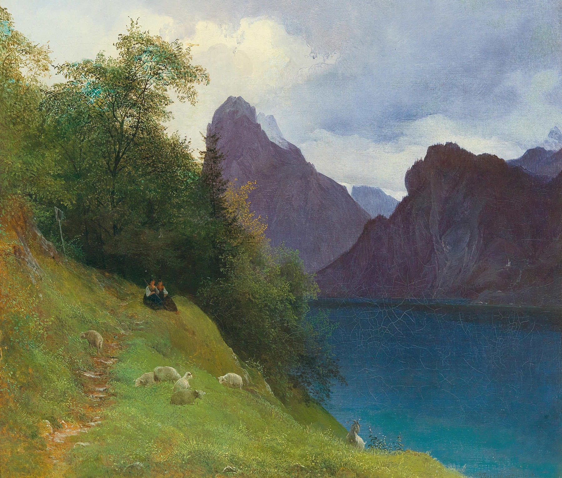 Landscape featuring a mountain and river, by Josef Schwemminger, medium unknown.