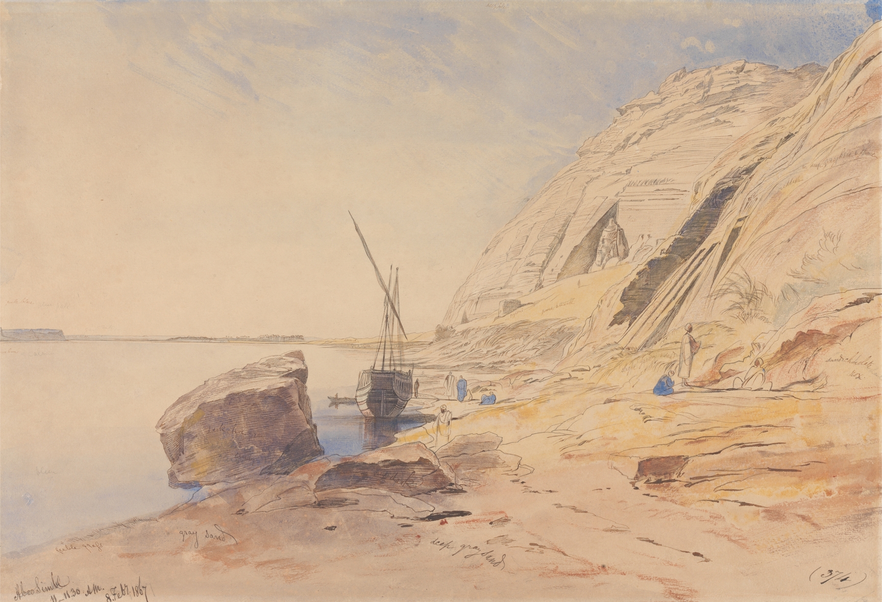 Abu Simbel, 11-11;30 am, 8 February 1867 (374), by Edward Lear, public domain