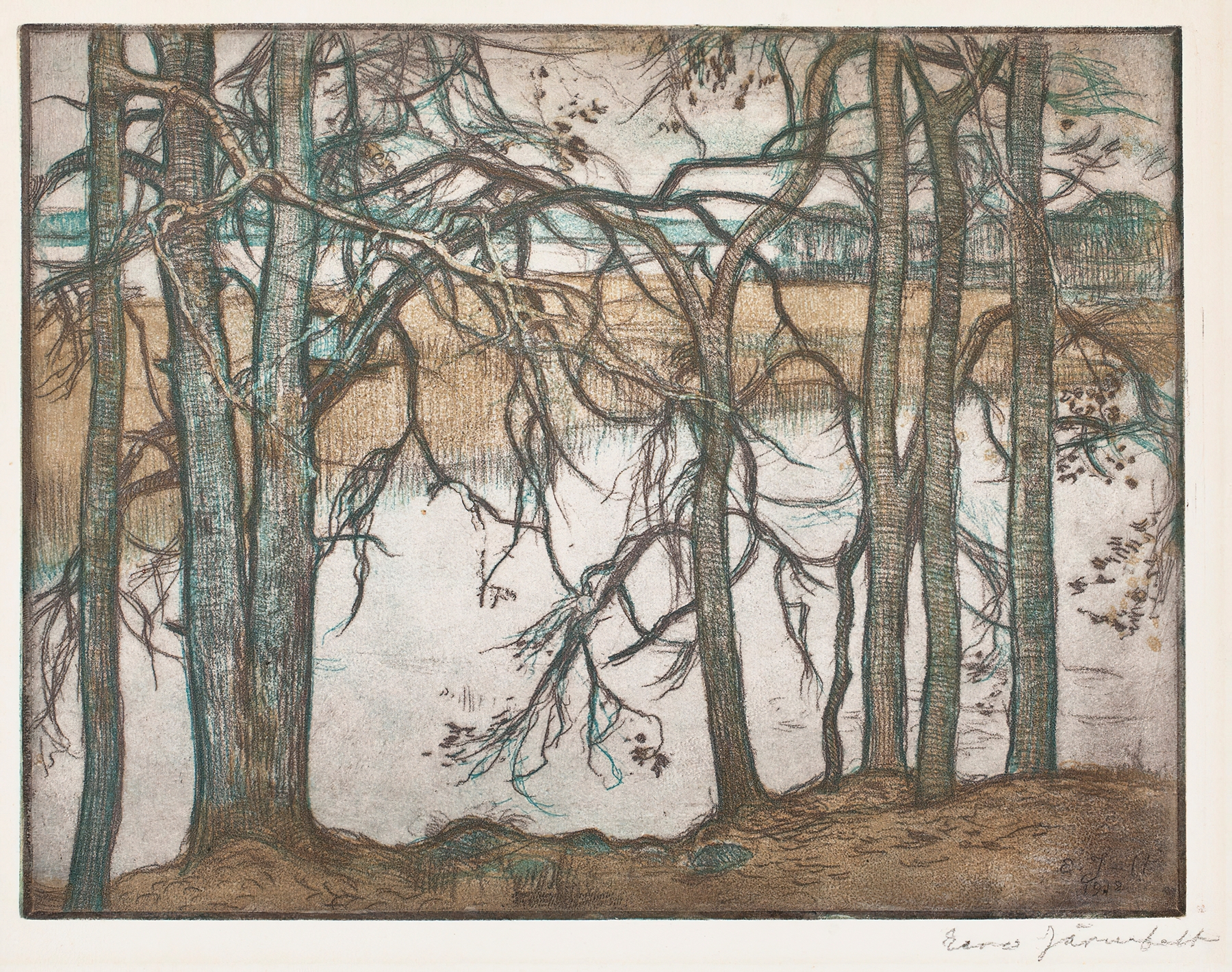 Lake Shore with Reeds by Eero Järnefelt, realism, depicting a tranquil lake with reeds.