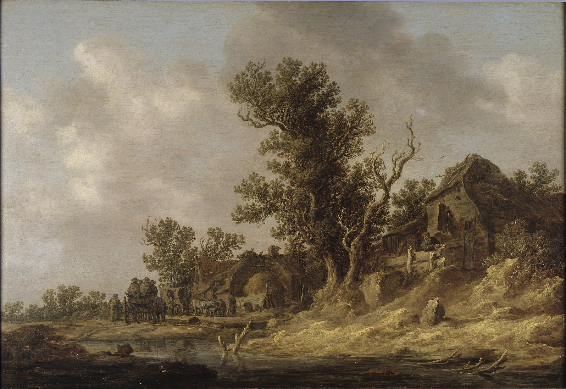 Interior scene with a figure at a table, oil on canvas by Jan van Goyen