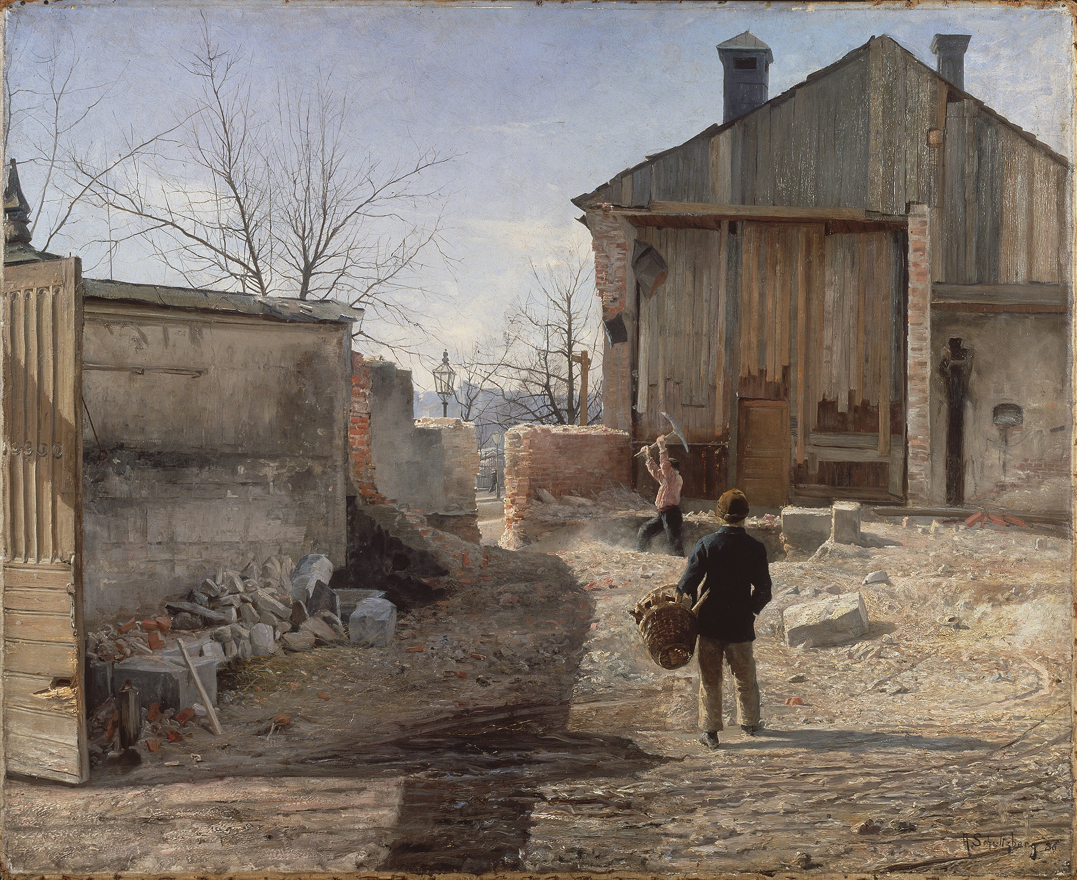 Demolishing the Old Orphanage, Stockholm by Anshelm Schultzberg, oil on canvas, showing a decaying building.