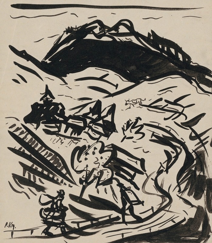 A serene landscape featuring two figures amidst nature.