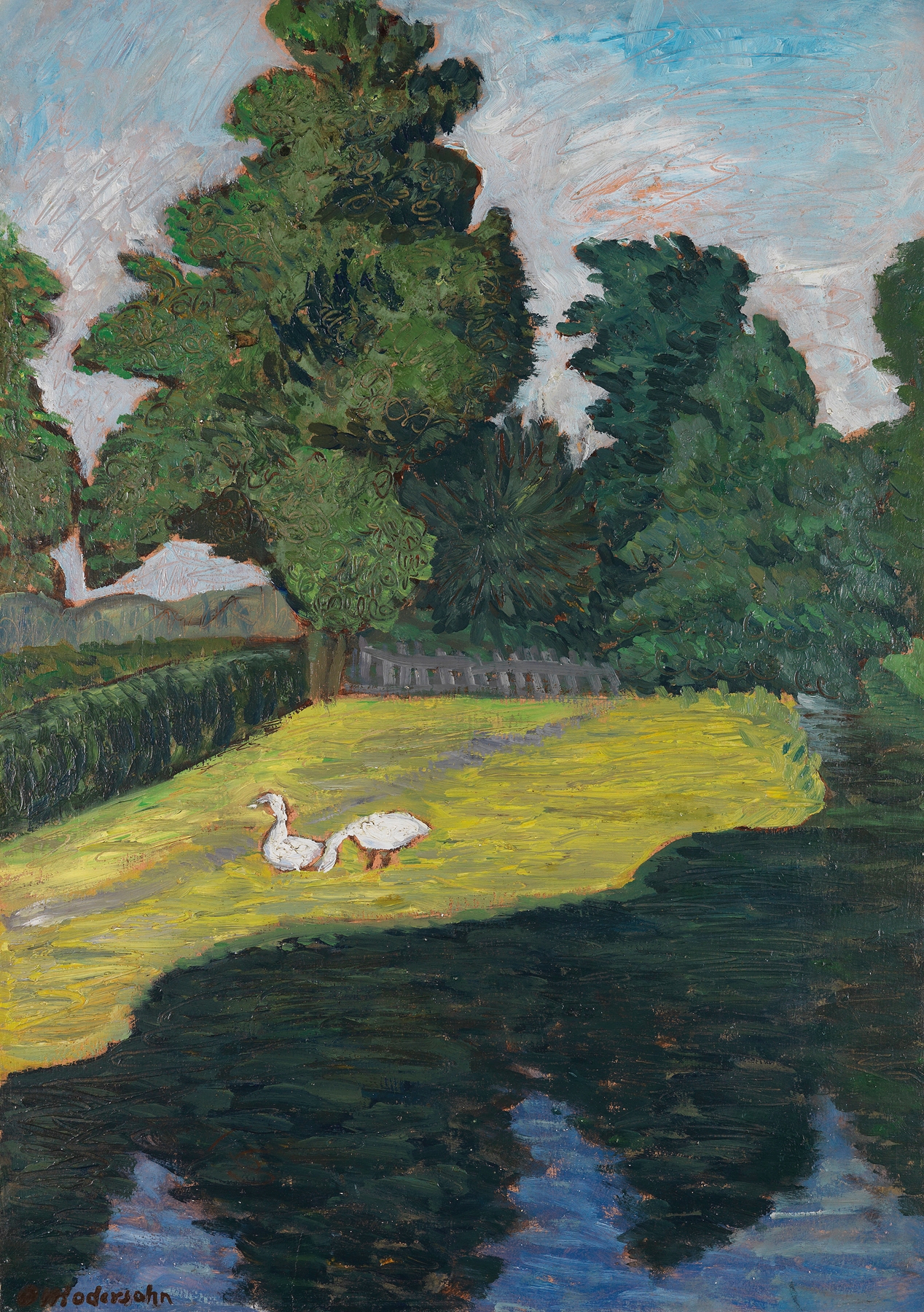 An der Wümme mit Gänsen, by Otto Modersohn, public domain