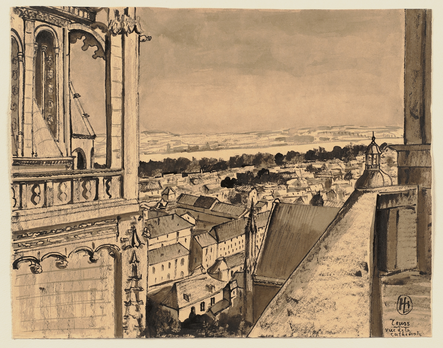 Blick von der Kathedrale in Tours by Hermann Lismann, oil painting depicting a landscape with a cathedral.