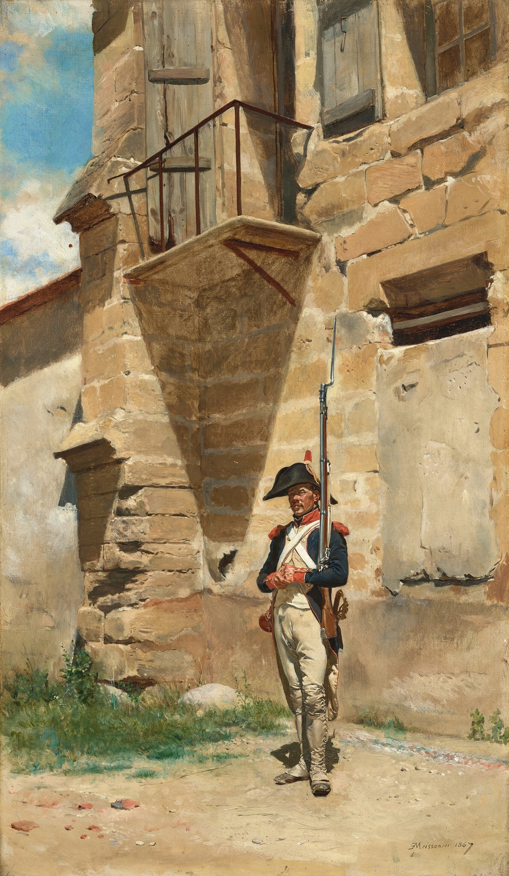 Historical scene of a soldier in a muted landscape, oil painting by Ernest Meissonier