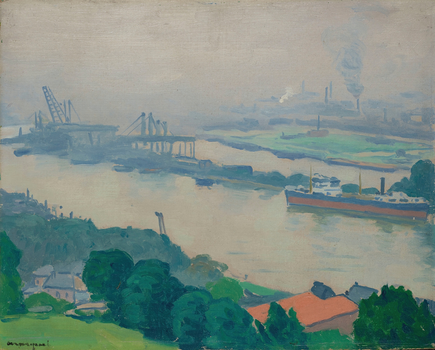 La Seine à Croisset by Albert Marquet, oil on canvas depicting a tranquil river landscape.