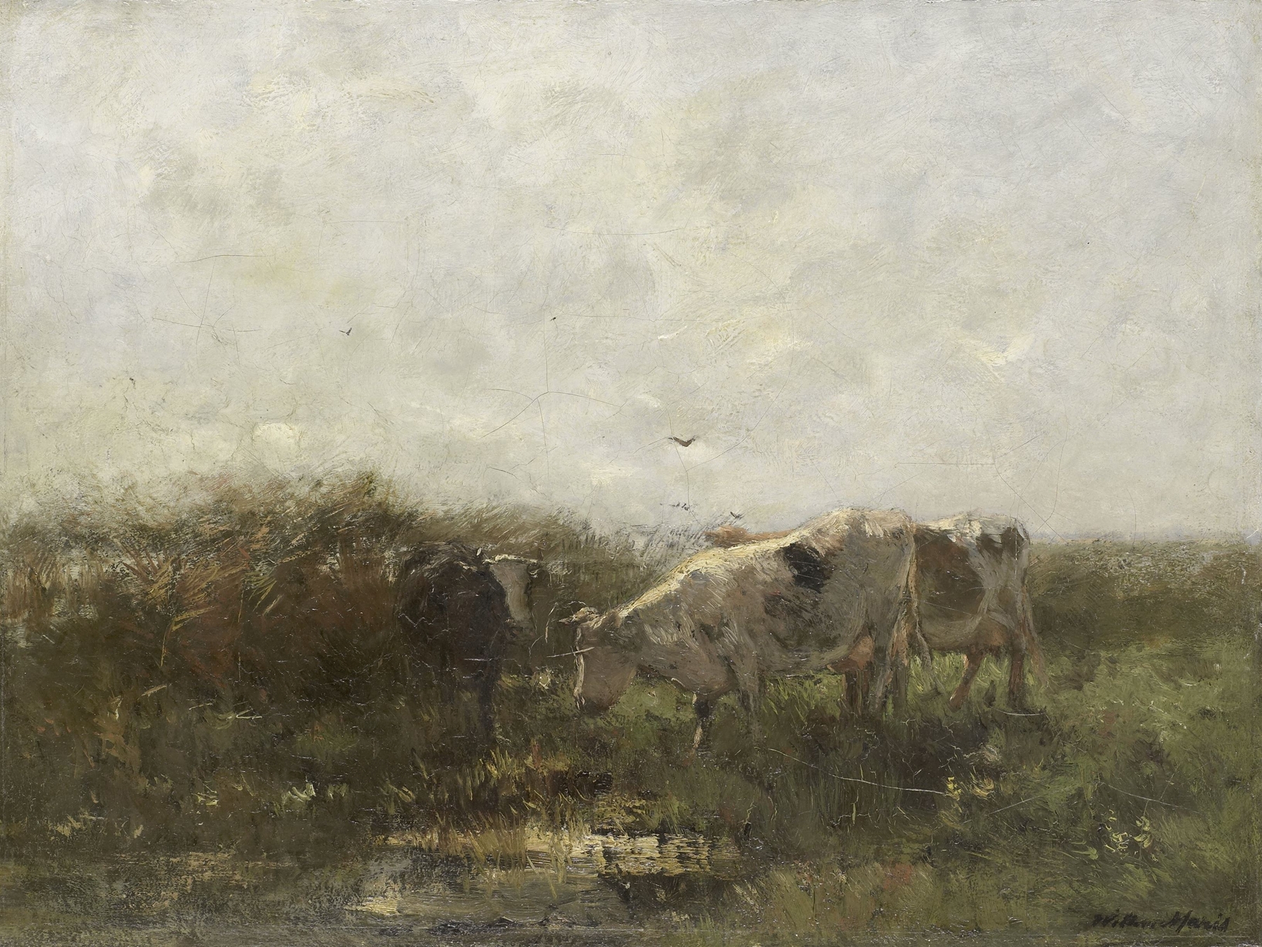 Realism oil painting by Willem Maris depicting cows in a meadow