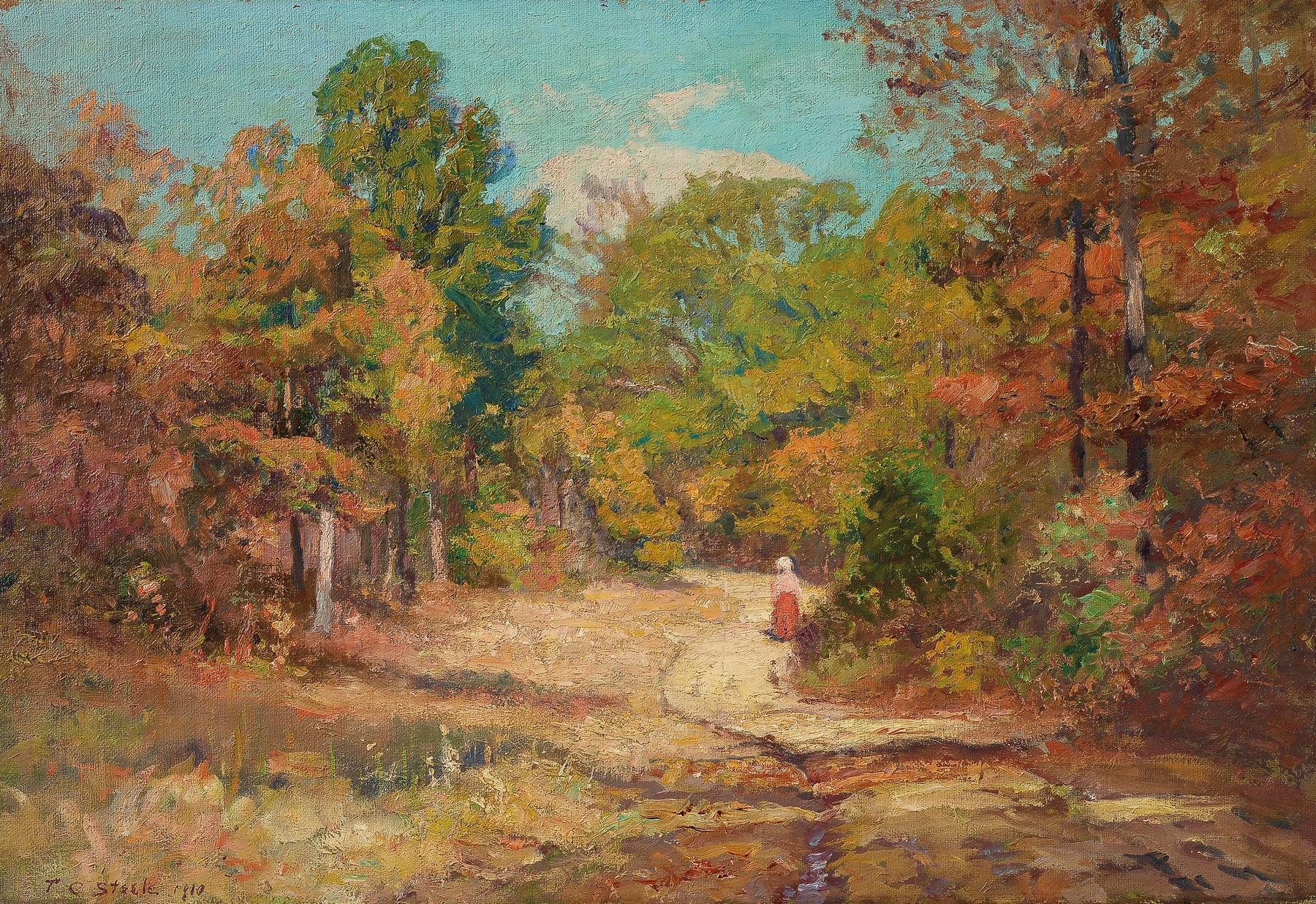 Landscape with a winding road in earthy tones by Theodore Clement Steele, oil painting