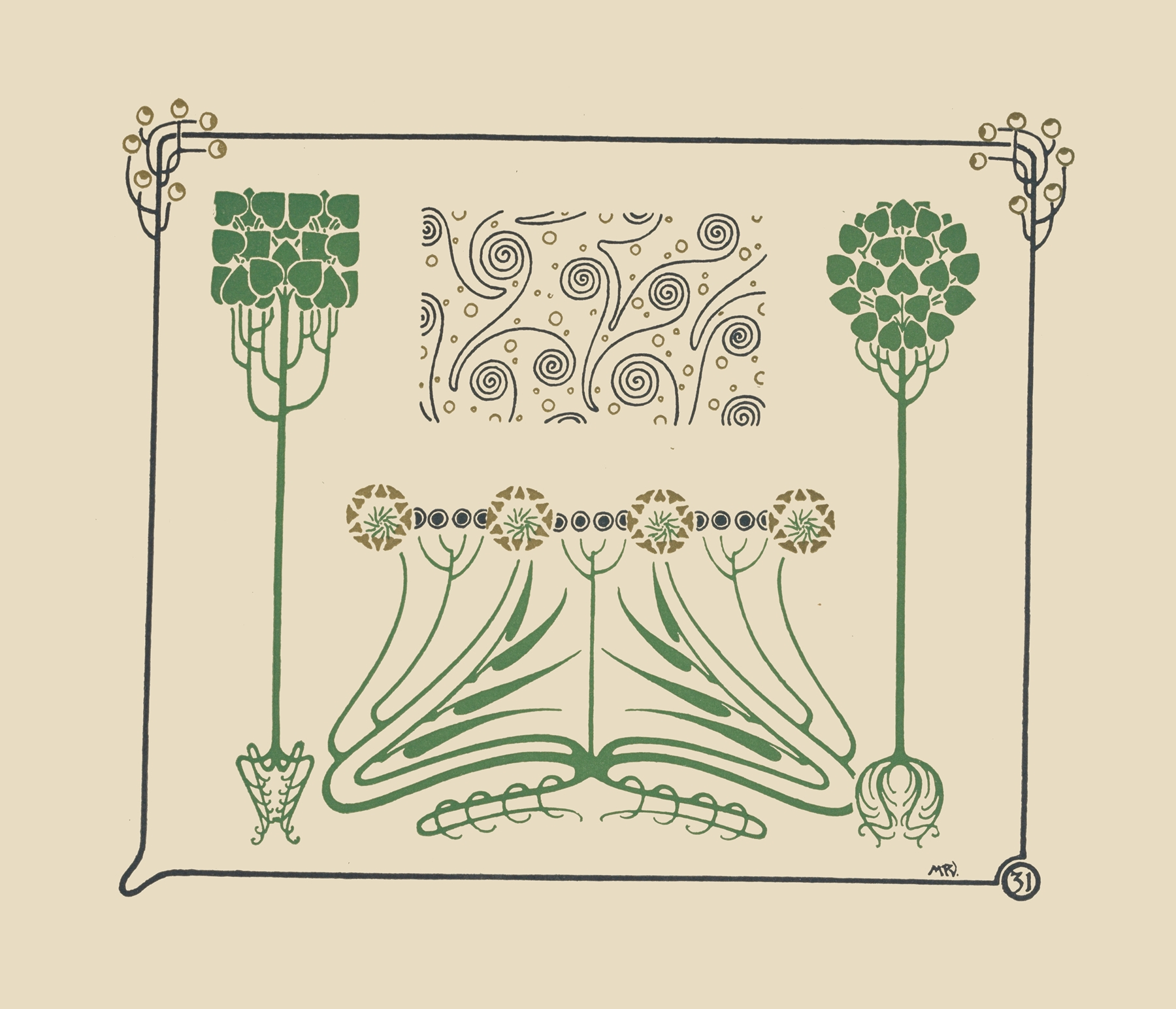 Abstract design based on leaves and arabesques, by Maurice Pillard Verneuil, public domain