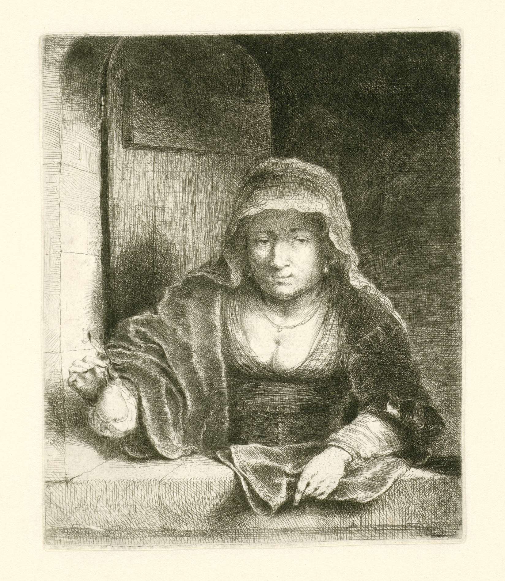 Vrouw met de peer, by Ferdinand Bol, public domain