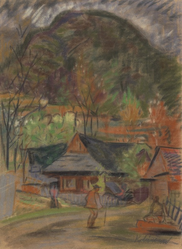 A genre scene depicting village life by Arnold Peter Weisz-Kubínčan.