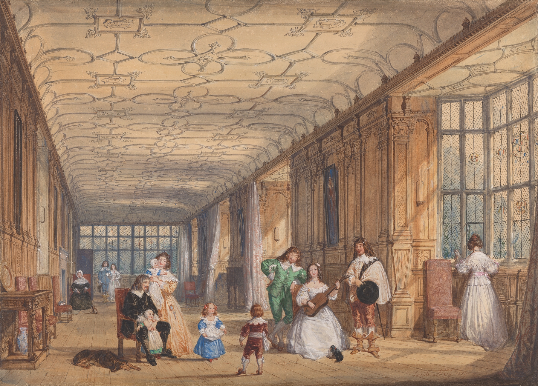 Interior view of The Long Gallery, Haddon Hall, oil on canvas by Joseph Nash