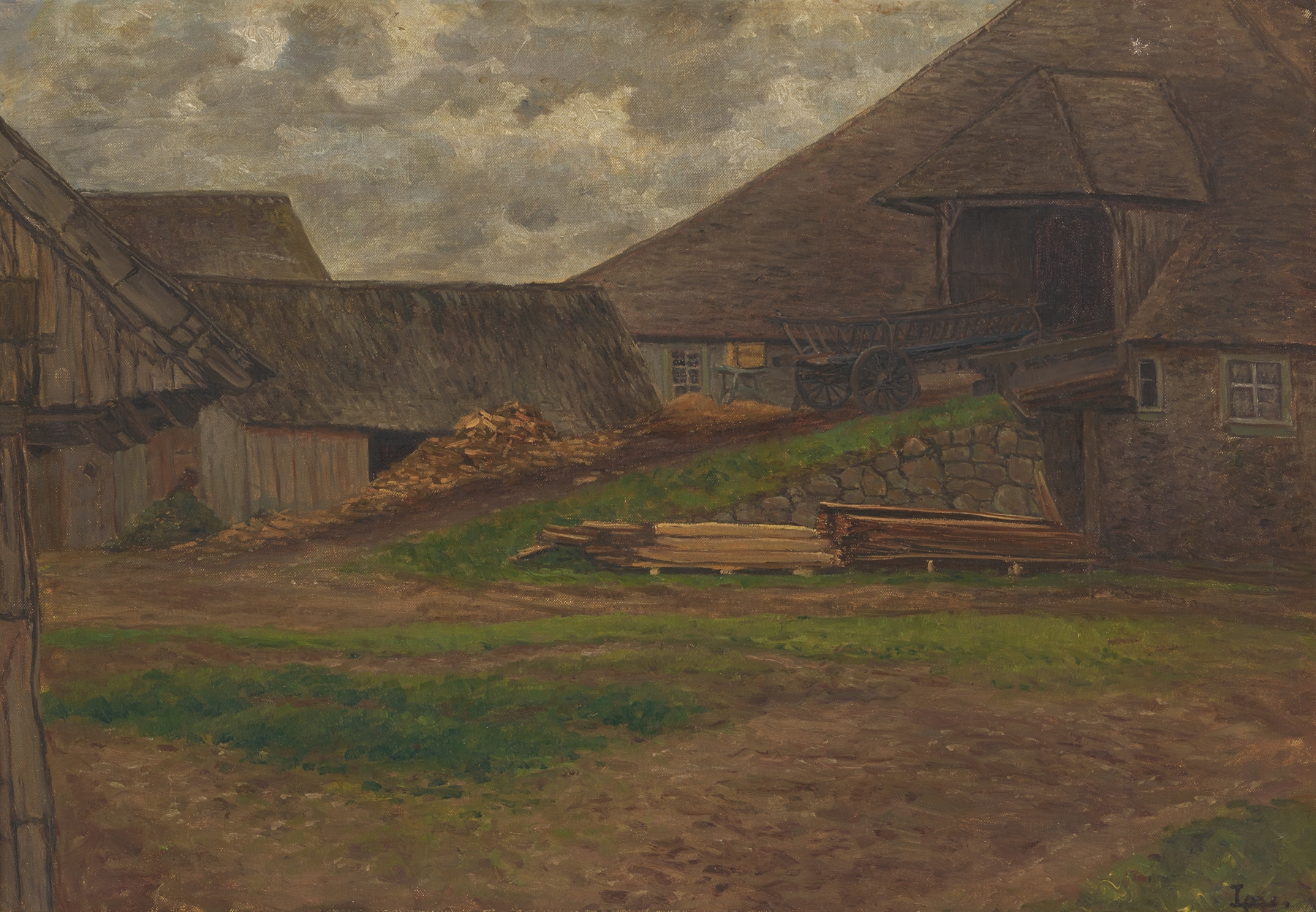 Black Forest Farm by Max Lieber, oil on canvas depicting a serene forest landscape