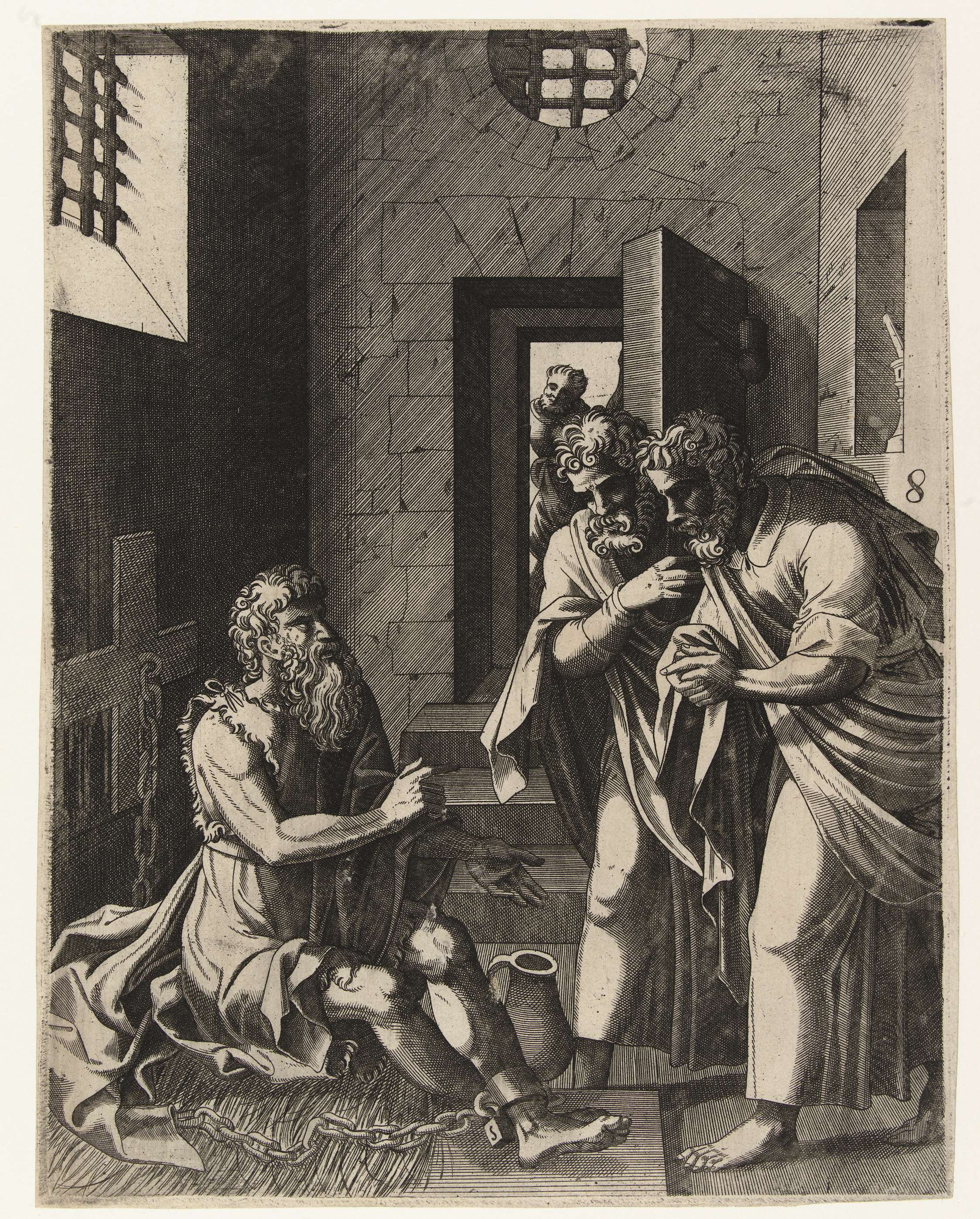 Johannes de Doper in de gevangenis, by Hans Liefrinck (I), public domain