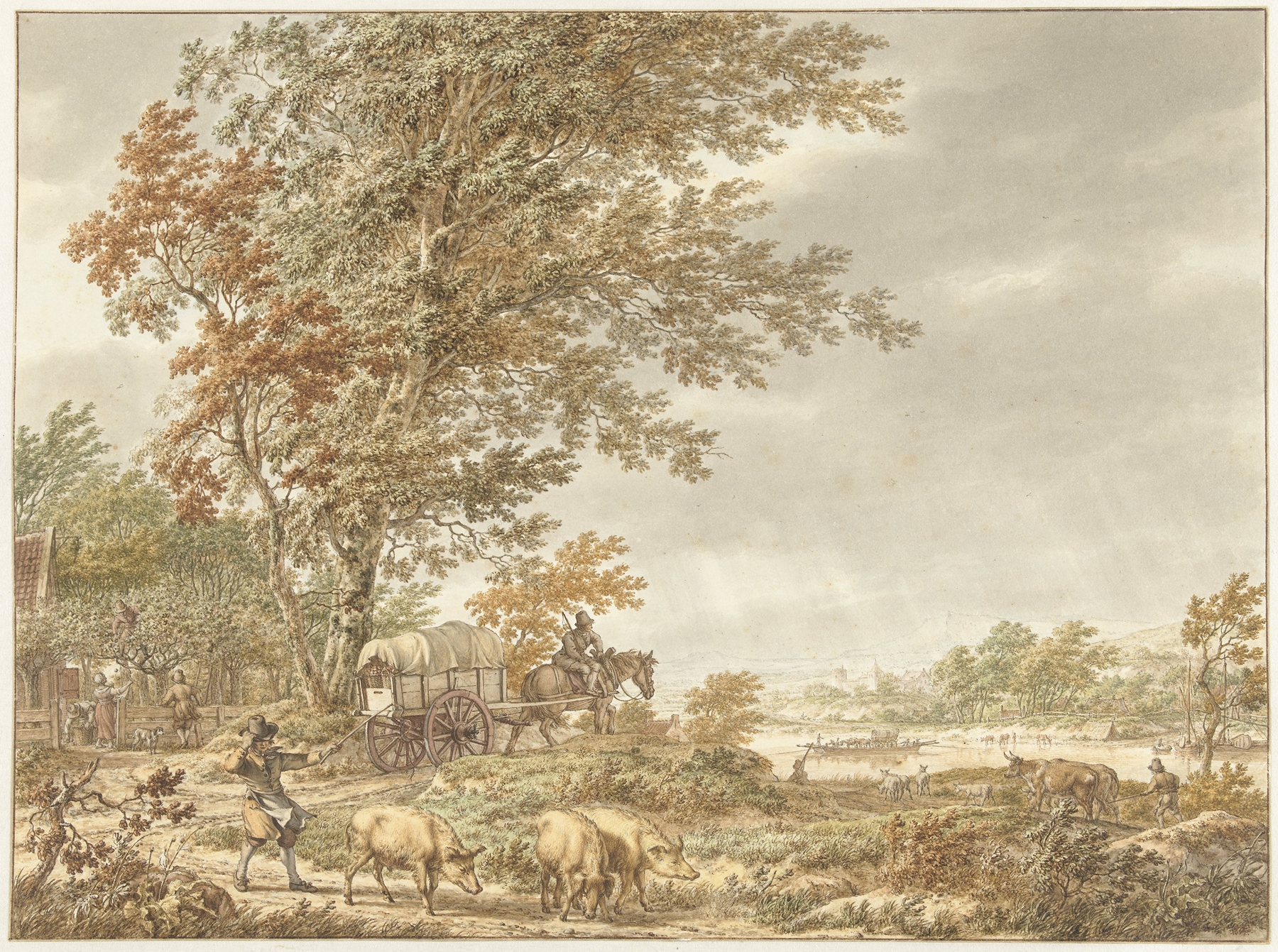 Landscape with a shepherd and river, oil on canvas by Jacob Cats