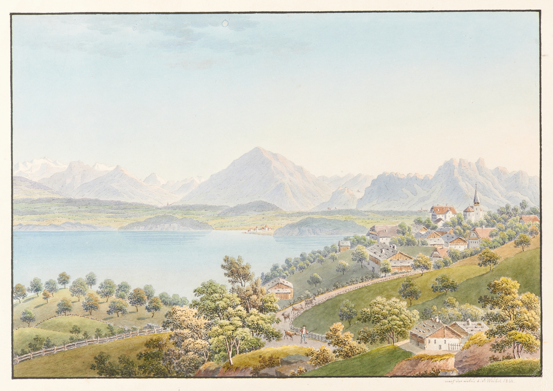 Vue dessiné depuis le Village de Sigriswil, audessus du Lac de Thoune, by Jakob Samuel Weibel, public domain