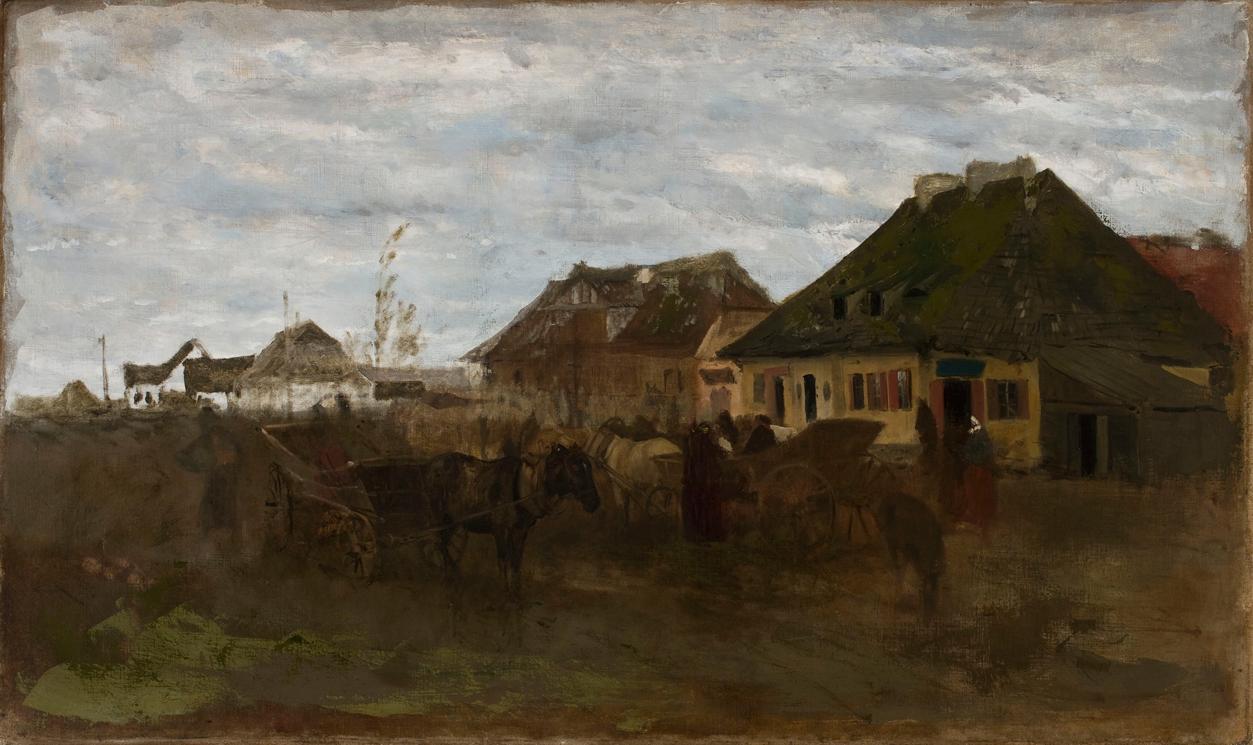 Winter scene with snow and figures by Maksymilian Gierymski, sketch
