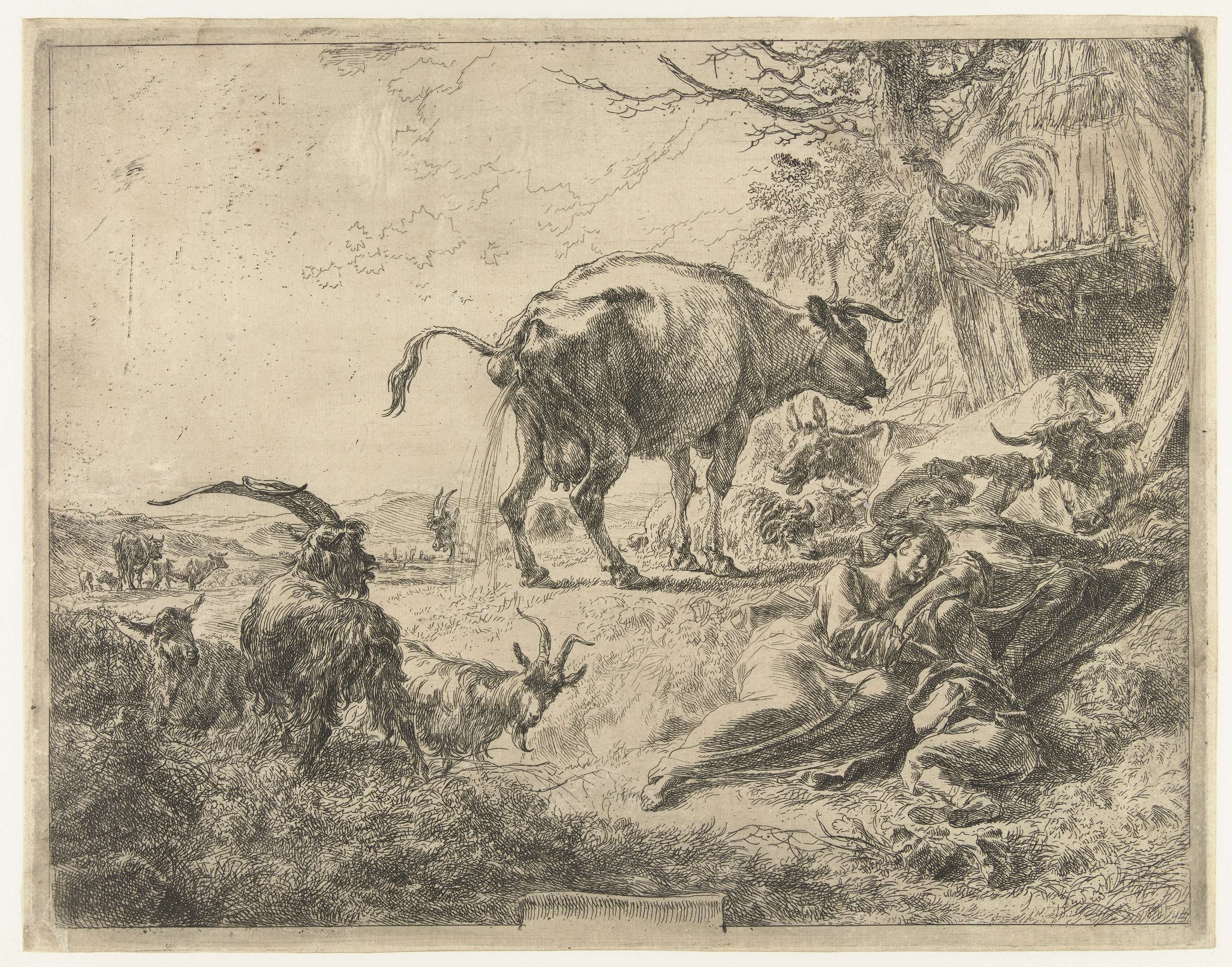 Slapende herdersfamilie en rustend vee, by Nicolaes Pietersz Berchem, public domain