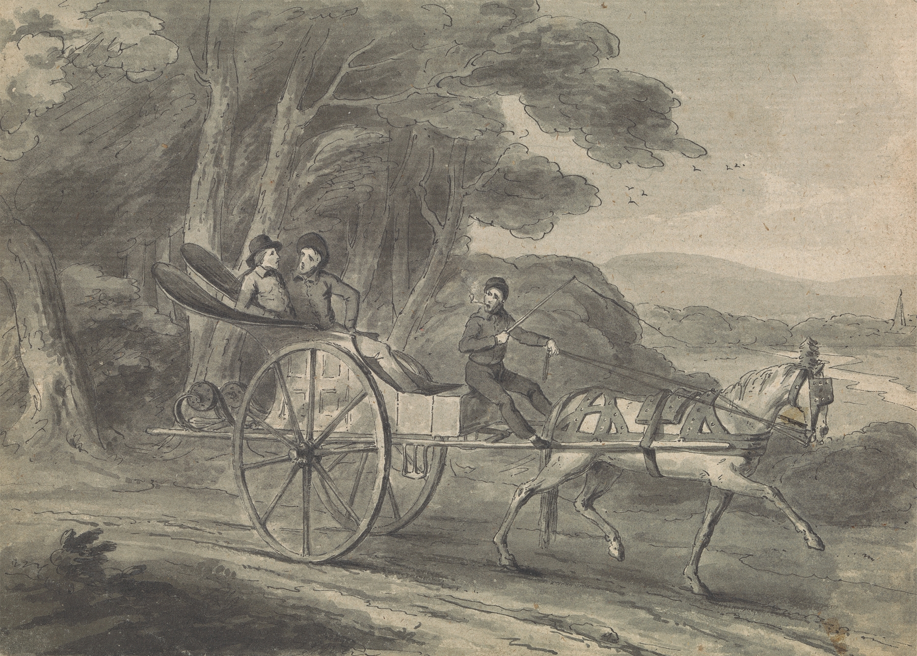 Landscape featuring a calash carriage surrounded by nature, oil painting by Isaac Weld