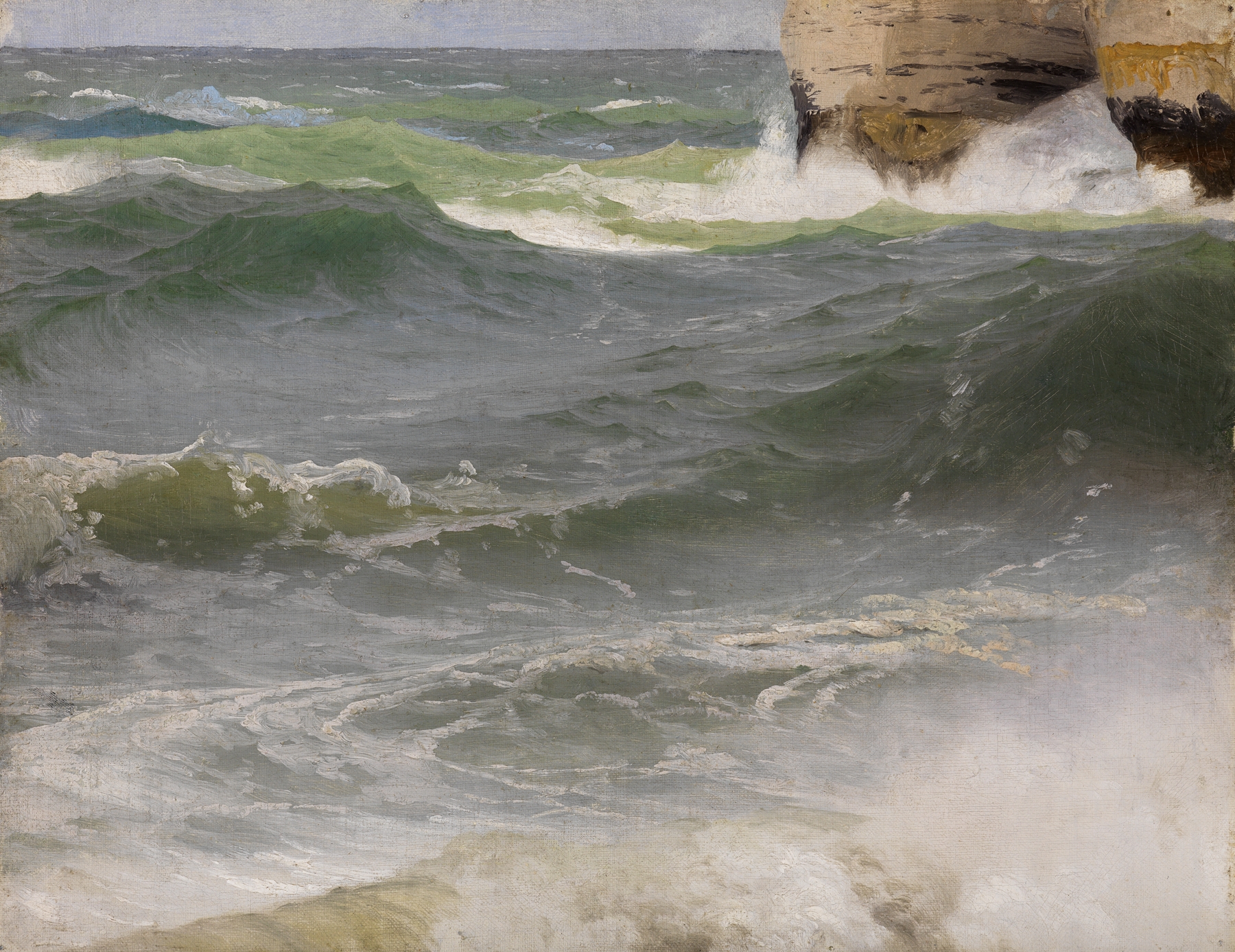 Marine landscape oil painting by Johann Wilhelm Schirmer depicting sea and coastline.