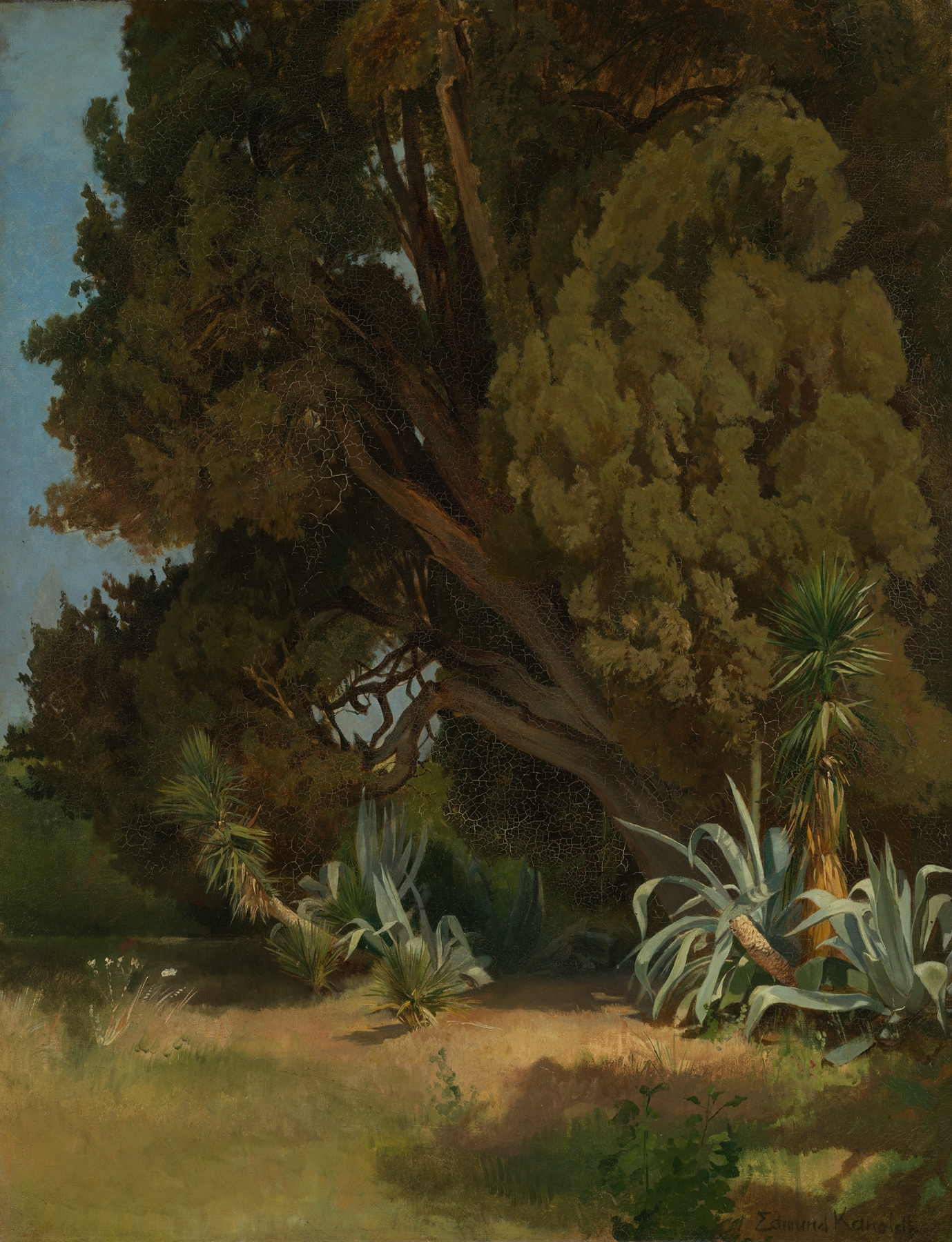 Landscape depicting a tree and sky in oil painting by Edmund Kanoldt