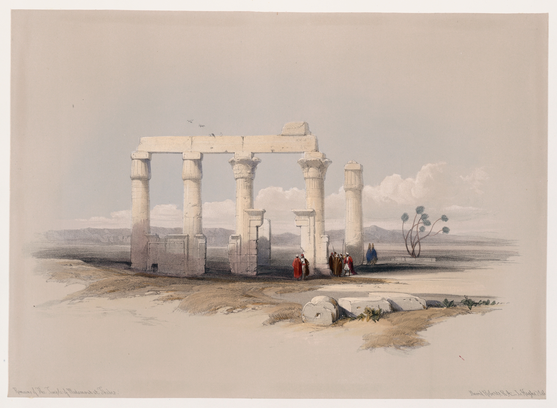 Remains of the Temple of Medamout, at Thebes., by David Roberts, public domain