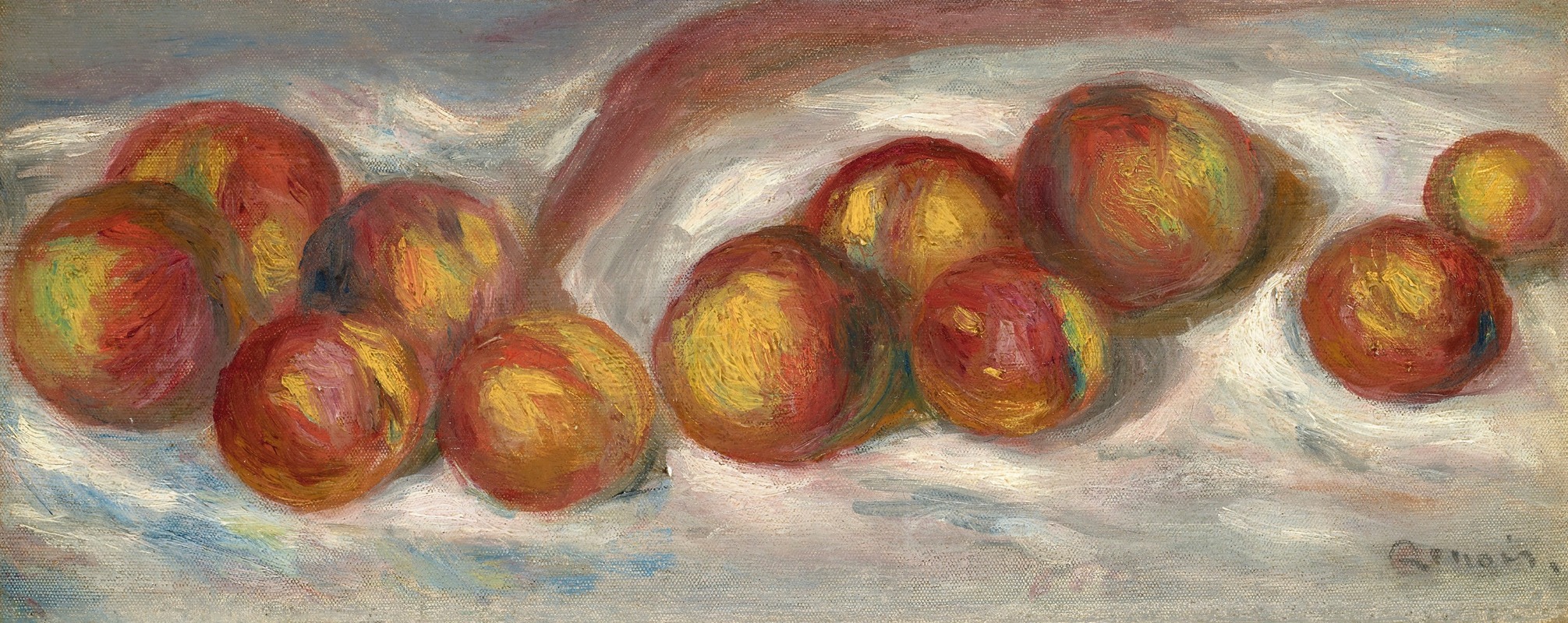A still life painting of peaches by Pierre-Auguste Renoir.