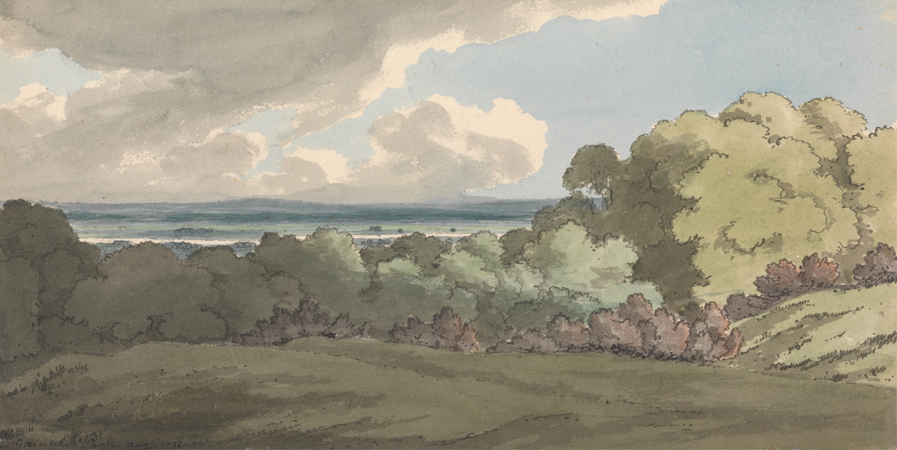 Landscape view of the Thames river by William P. Sherlock, oil painting