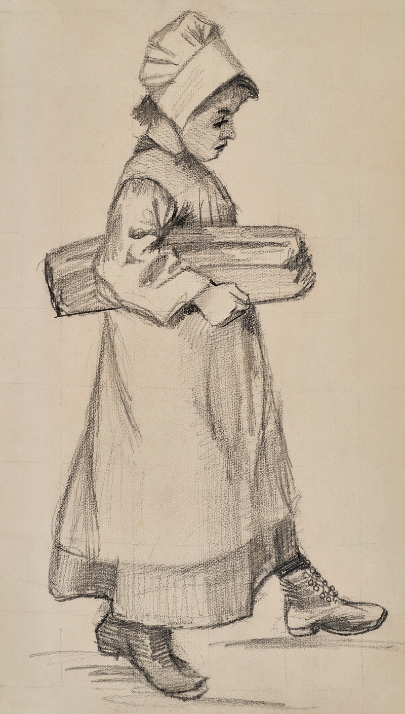 A young girl holds a loaf of bread in this charming painting by Vincent van Gogh.