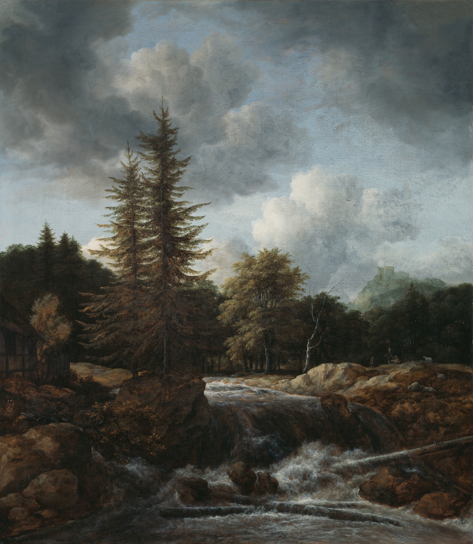 Landscape with Waterfall, by Jacob van Ruisdael, public domain