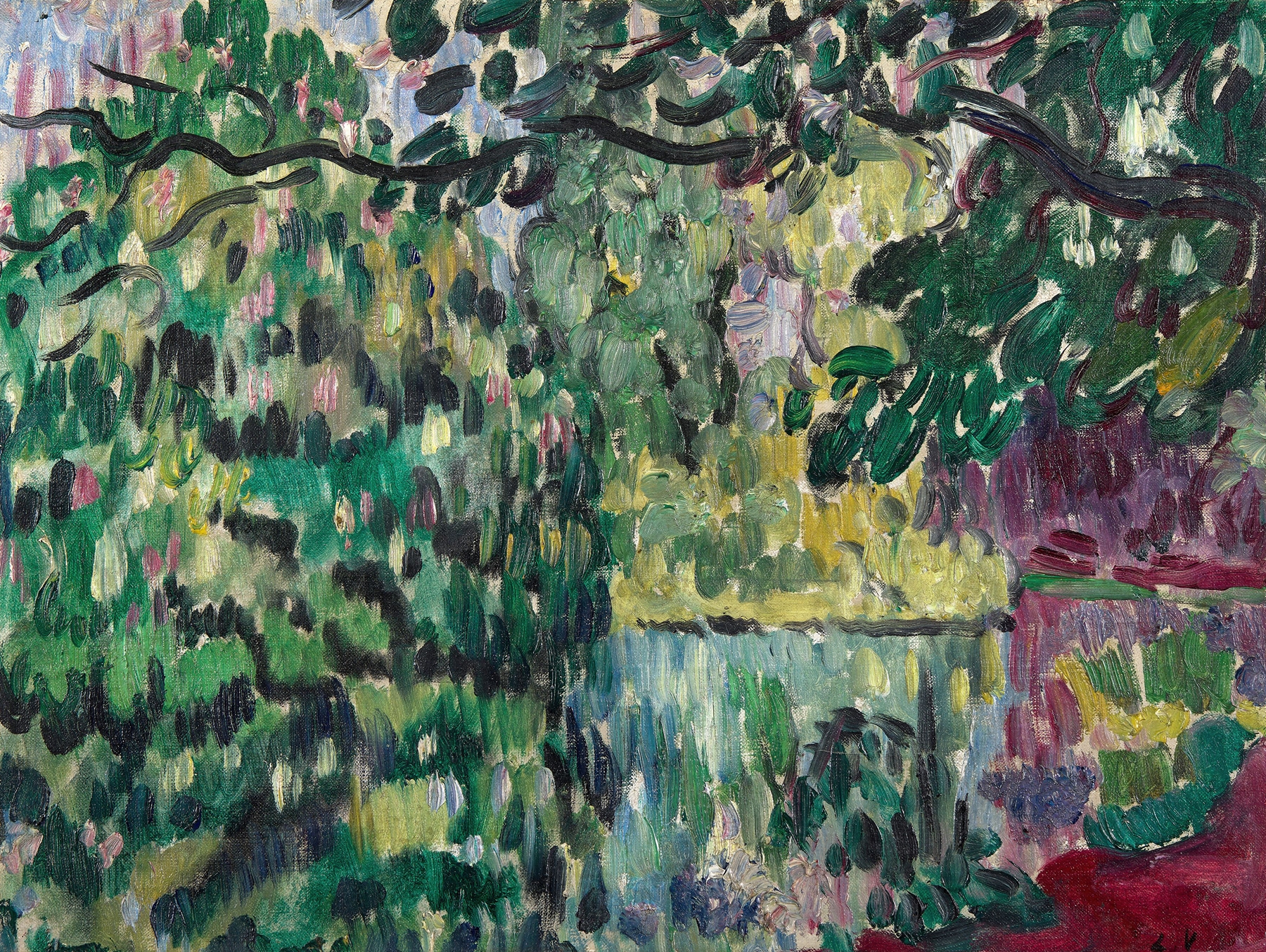 Bord de rivière aux arbres, oil on canvas by Louis Valtat depicting a tranquil river with trees.