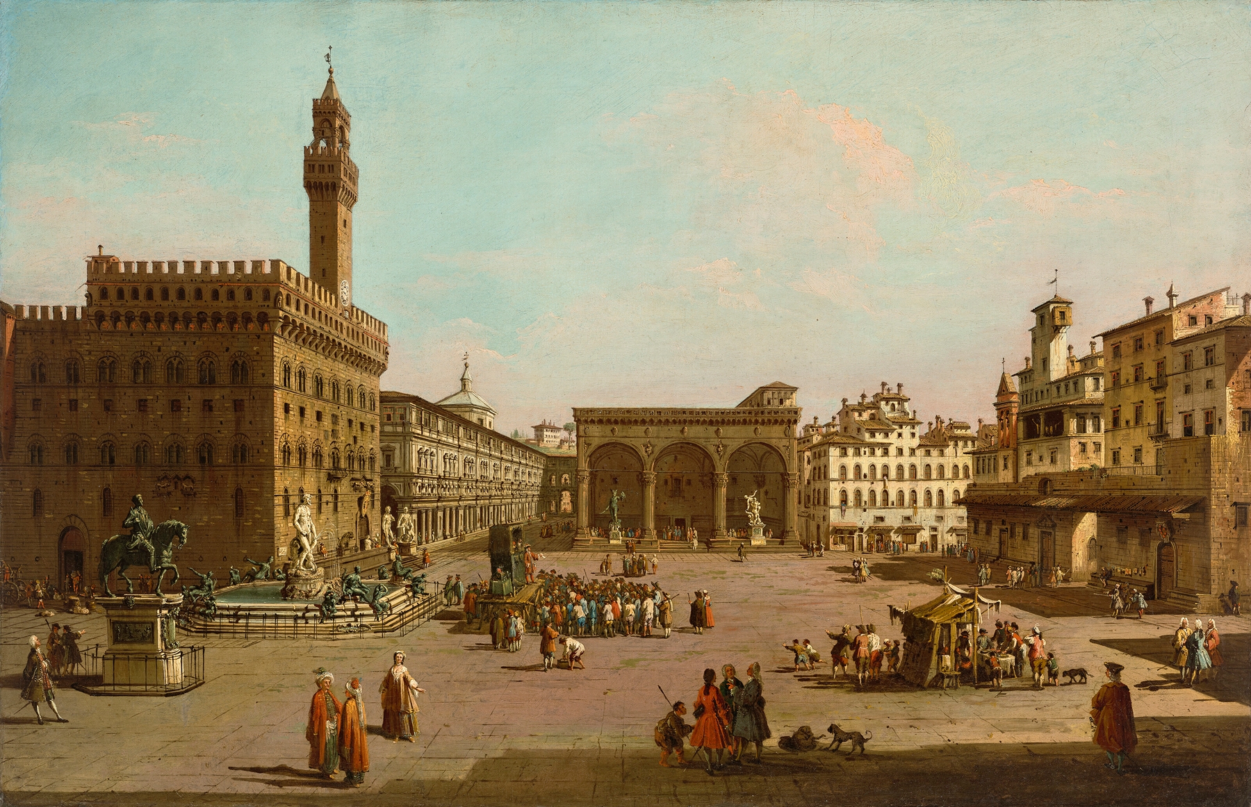 Florence, looking South with a view of the Piazza della Signoria with the Palazzo Vecchio and the Loggia dei Lanzi, by Giuseppe Zocchi, public domain