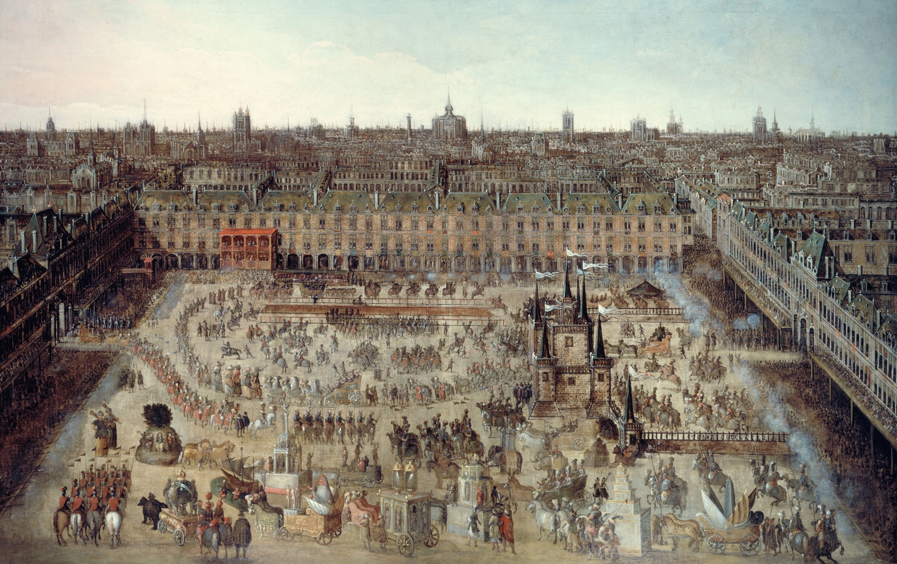 Engraving by Unknown Artist depicting knights and nobles at a royal celebration in 1612