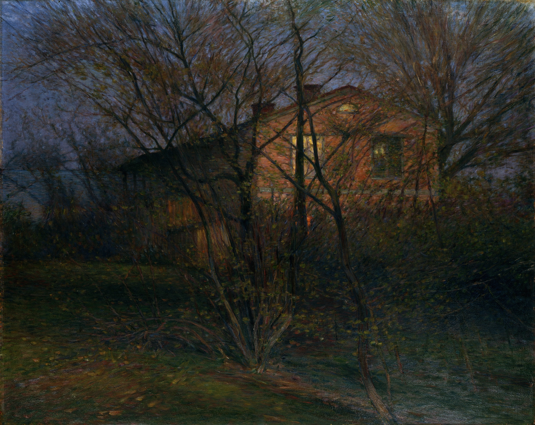 The Yellow House by Karl Nordström, oil painting depicting a sunlit house surrounded by green foliage.