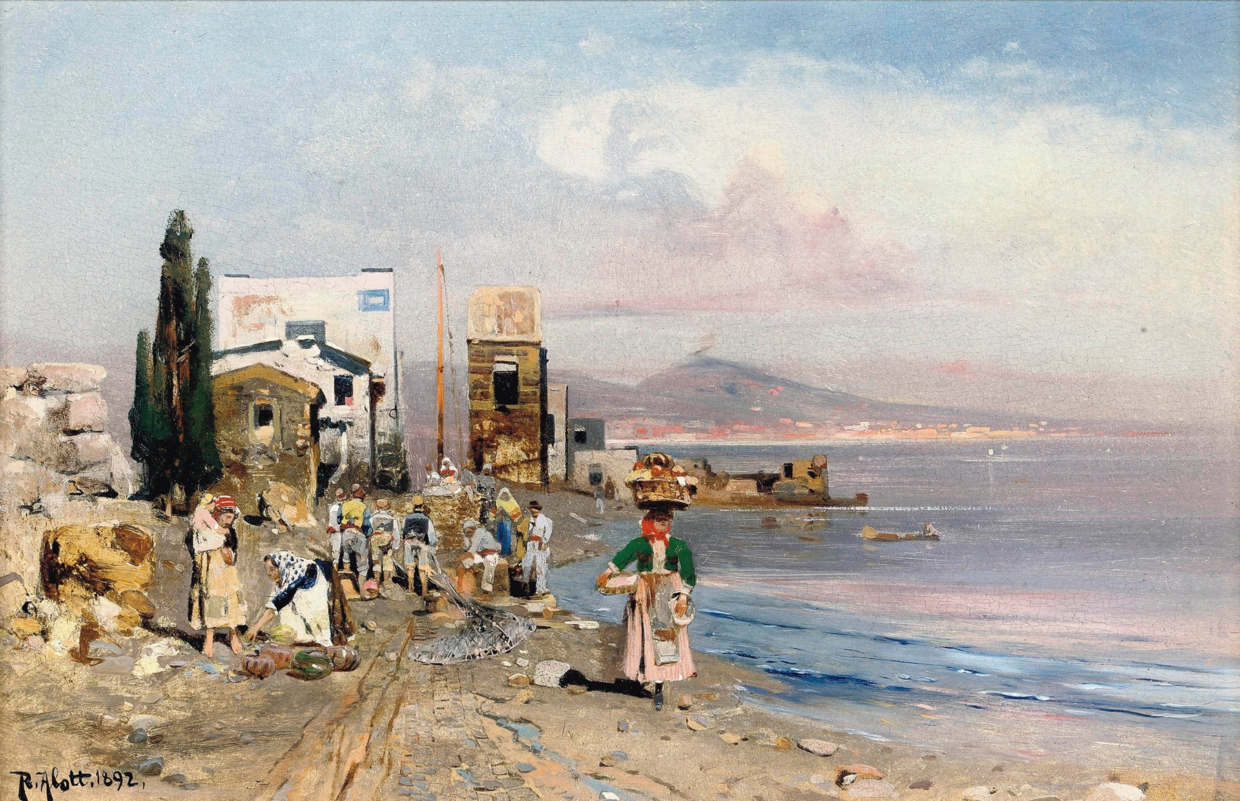 Fisherfolk on the Neapolitan coast, oil on canvas by Robert Alott