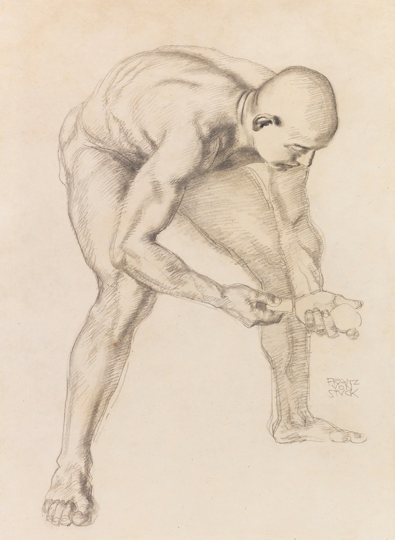 Franz von Stuck's 'Männlicher Akt' explores the human form with a focus on male nudity.
