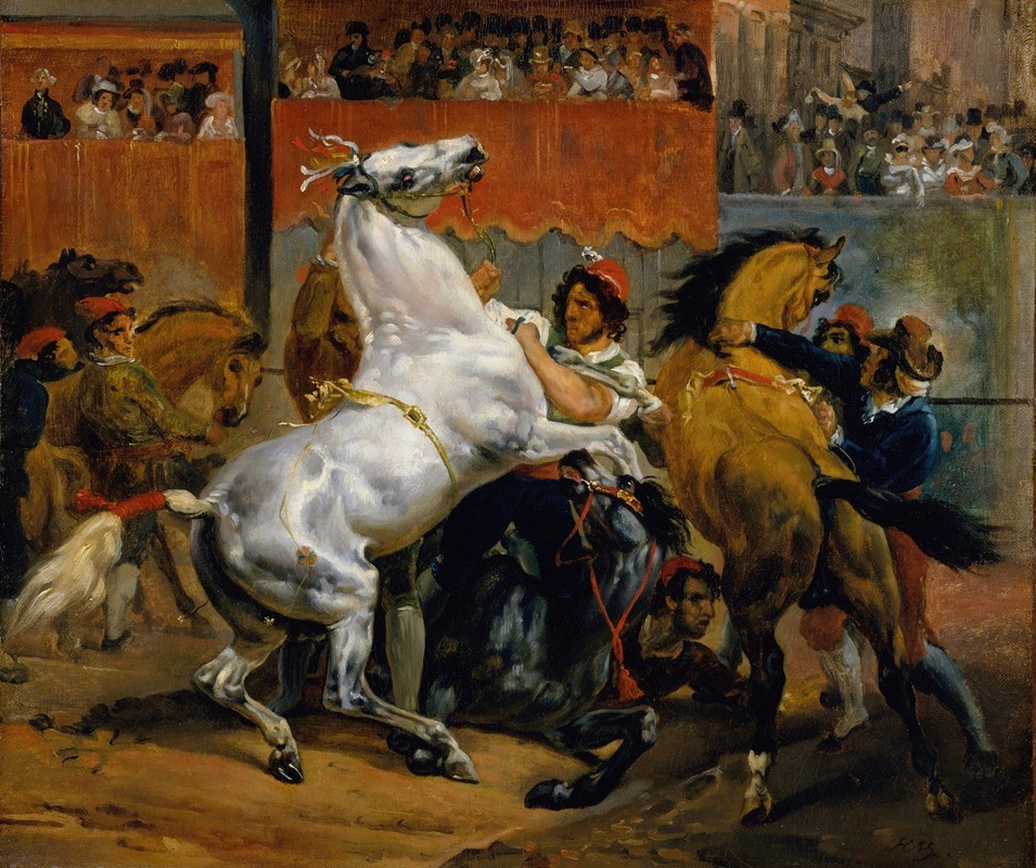 Horace Vernet's painting depicts the thrilling start of a race featuring riderless horses.