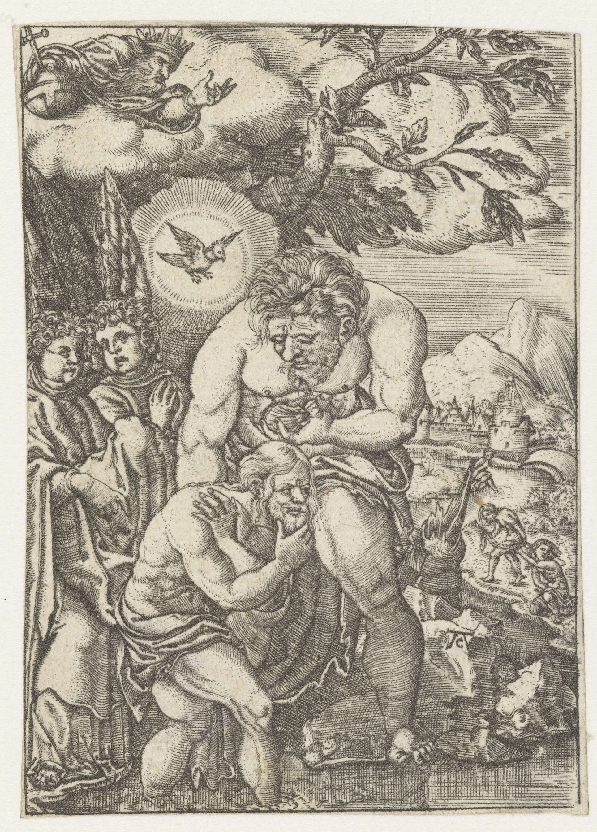 Engraving by Monogrammist AC depicting Christ's baptism in the Jordan River