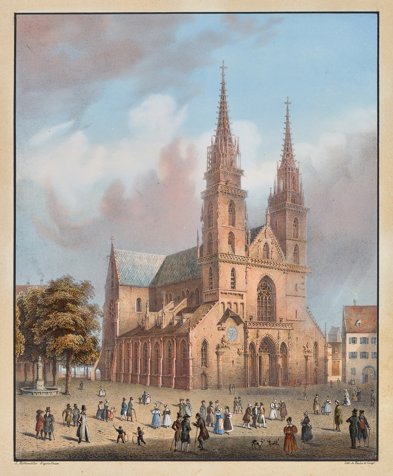 Vue de la cathédrale à Basle by Constantin Guise, depicting a cathedral with intricate façade in an unknown medium.