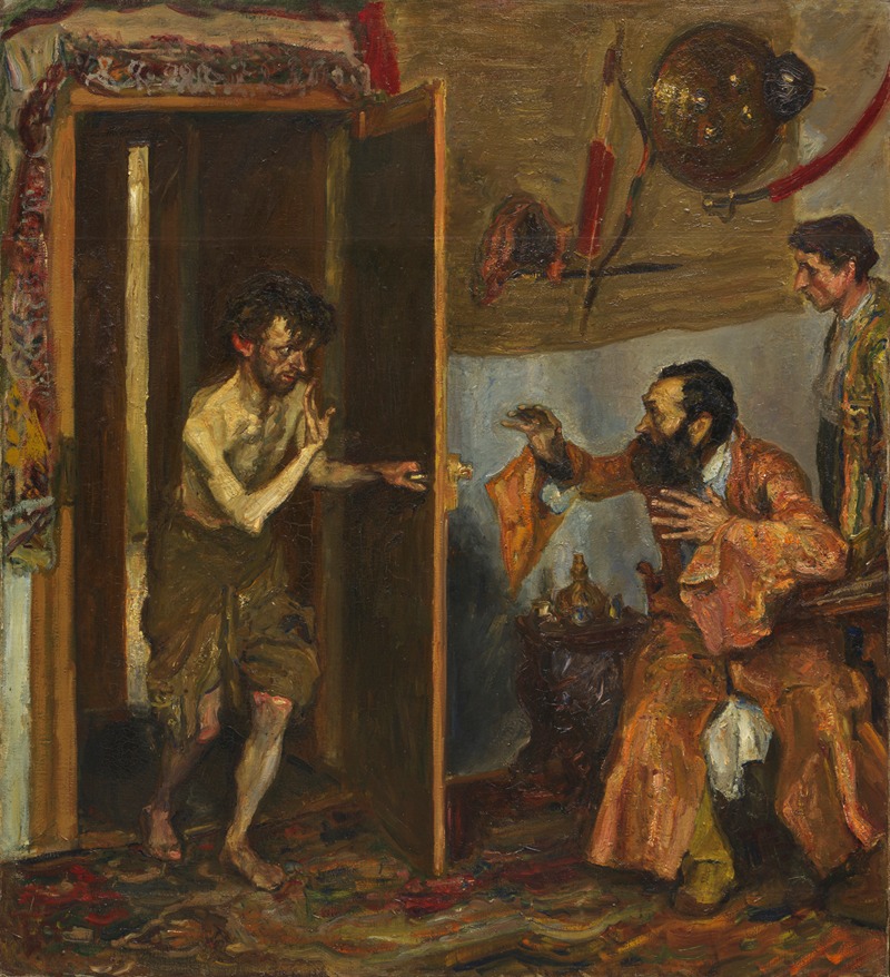This painting depicts a poignant scene from the biblical parable of the Prodigal Son.