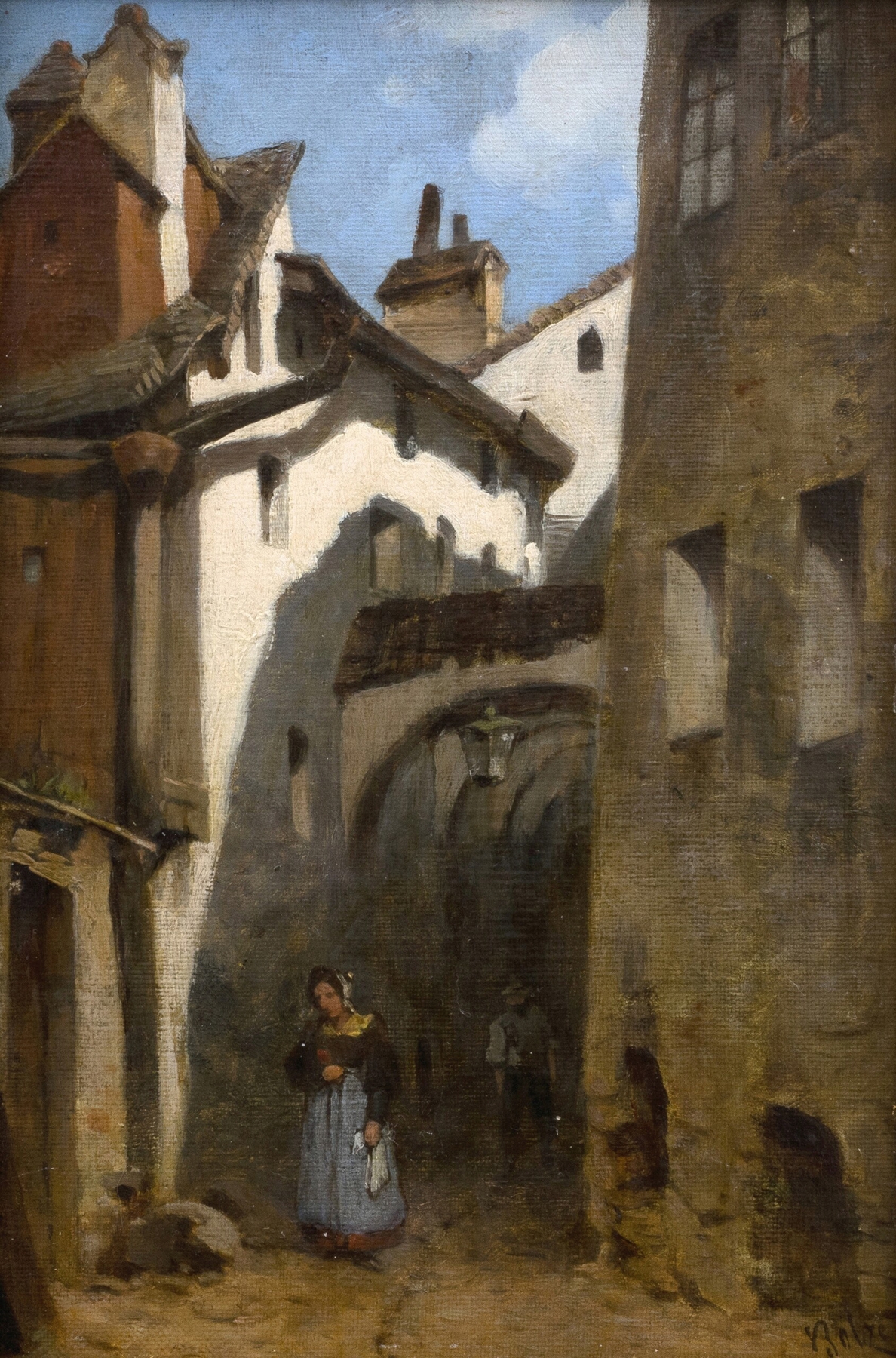 Landscape of Gasse in Burghausen, oil painting by Carl Bolze