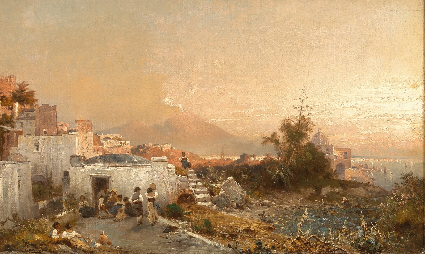 On the Veranda, in the Background Naples, by Franz Richard Unterberger, public domain