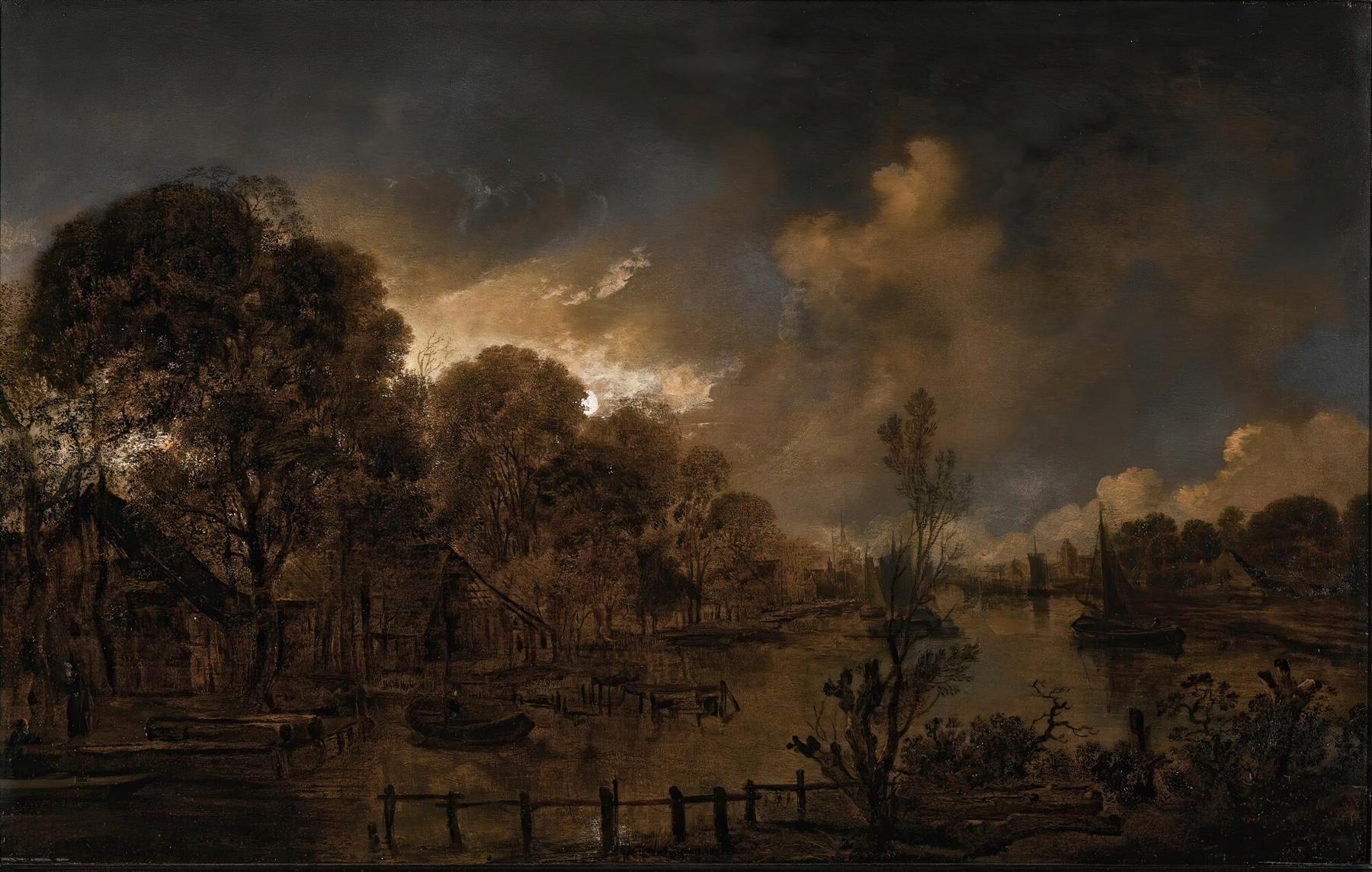 A canal by moonlight, by Aert van der Neer, public domain