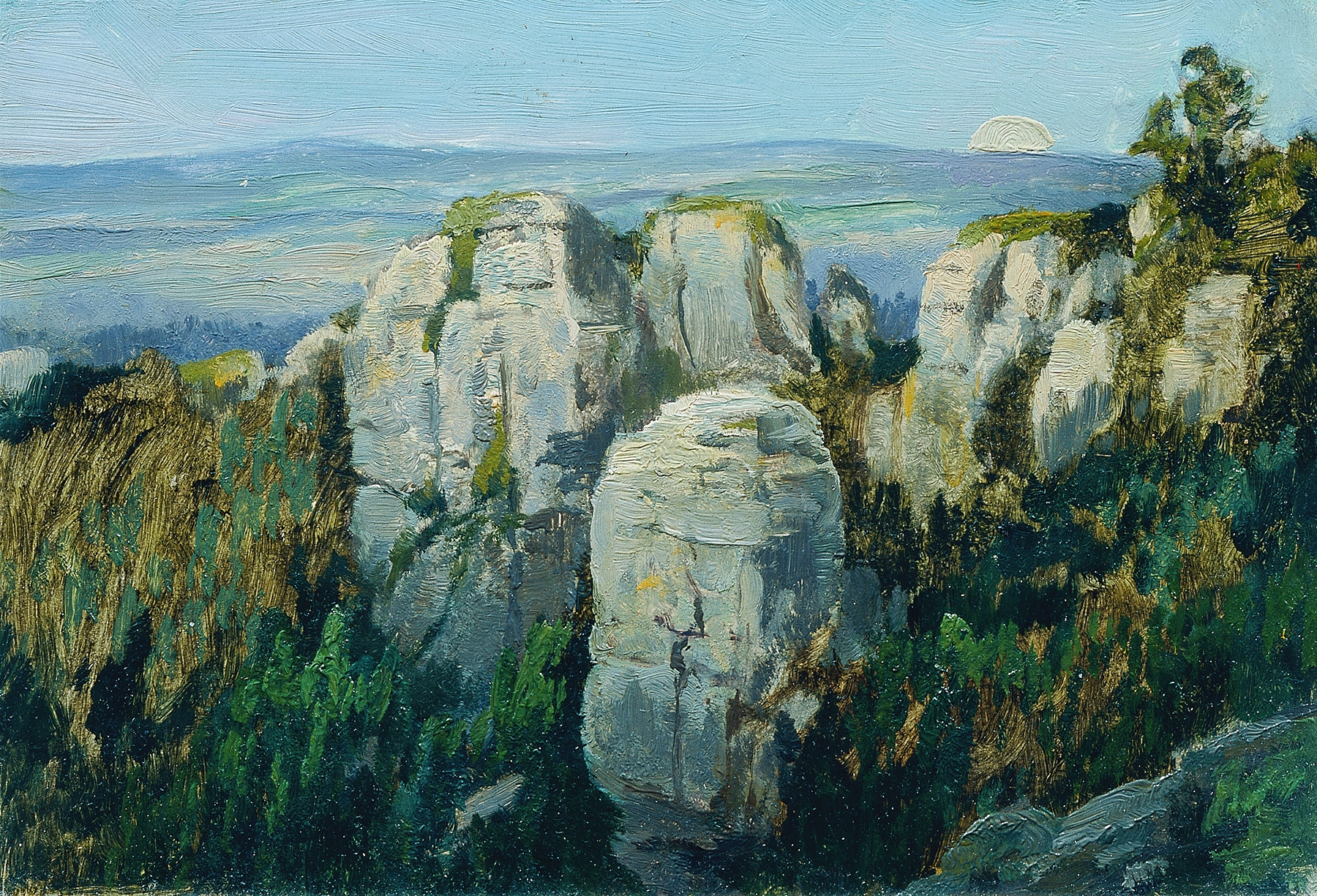 Prachauer Felsen by Ferdinand Engelmüller, oil on canvas depicting a vibrant landscape.